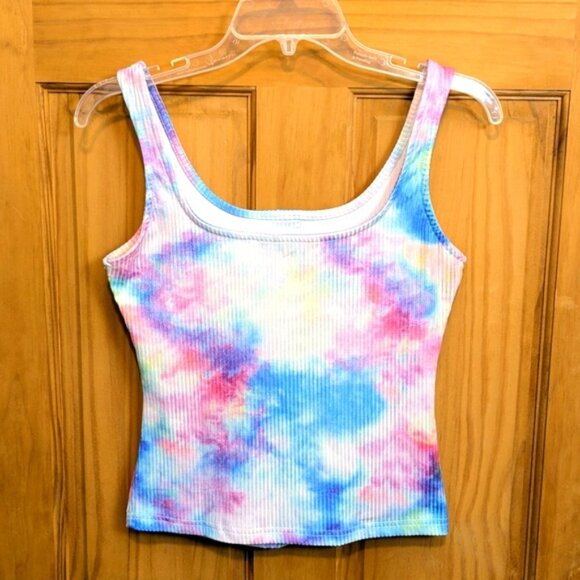 Women's SHEIN Ribbed Knit Crop Top Tank Top Pink/Blue/White Tie Dye Size Small - Picture 4 of 9